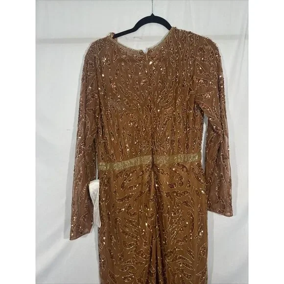 NWT Mac Duggal‎ [ 16W ] 5518 Embellished Long Sleeve High Neck Dress Copper - Picture 10 of 12